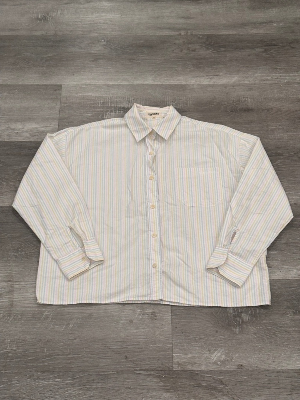 Djerf Avenue Breezy Shirt Pink Stripe Button Up Pocket Organic Cotton Womens XS